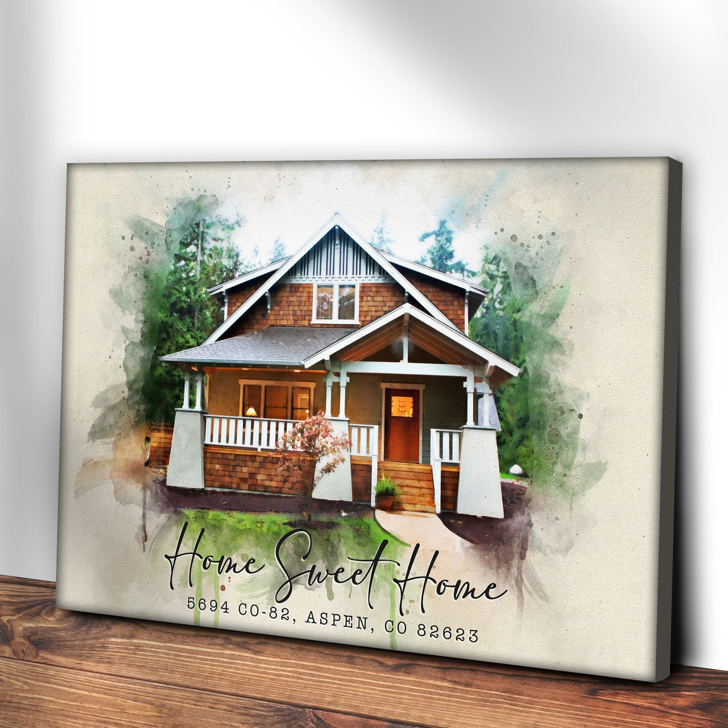 Home Sweet Home Watercolor Wood Sign