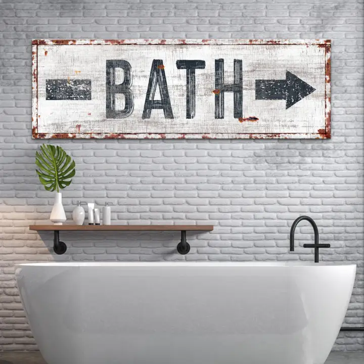 Bath Arrow Sign canvas art rustic sign with BATH and arrows Tailored Canvases on Tampa Home & Garden Store