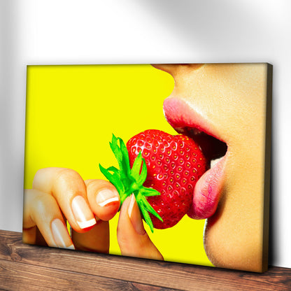 Fruits Strawberry Lips Canvas Wall Art by Tailored Canvases close-up strawberry and lips on Tampa Home & Garden Store
