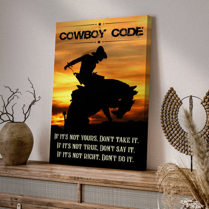 Cowboy Code Sign II canvas by Tailored Canvases with sunset cowboy silhouette on Tampa Home & Garden Store