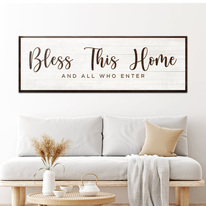 Bless This Home sign canvas art with a distressed white wood panel and dark frame on Tampa Home & Garden Store