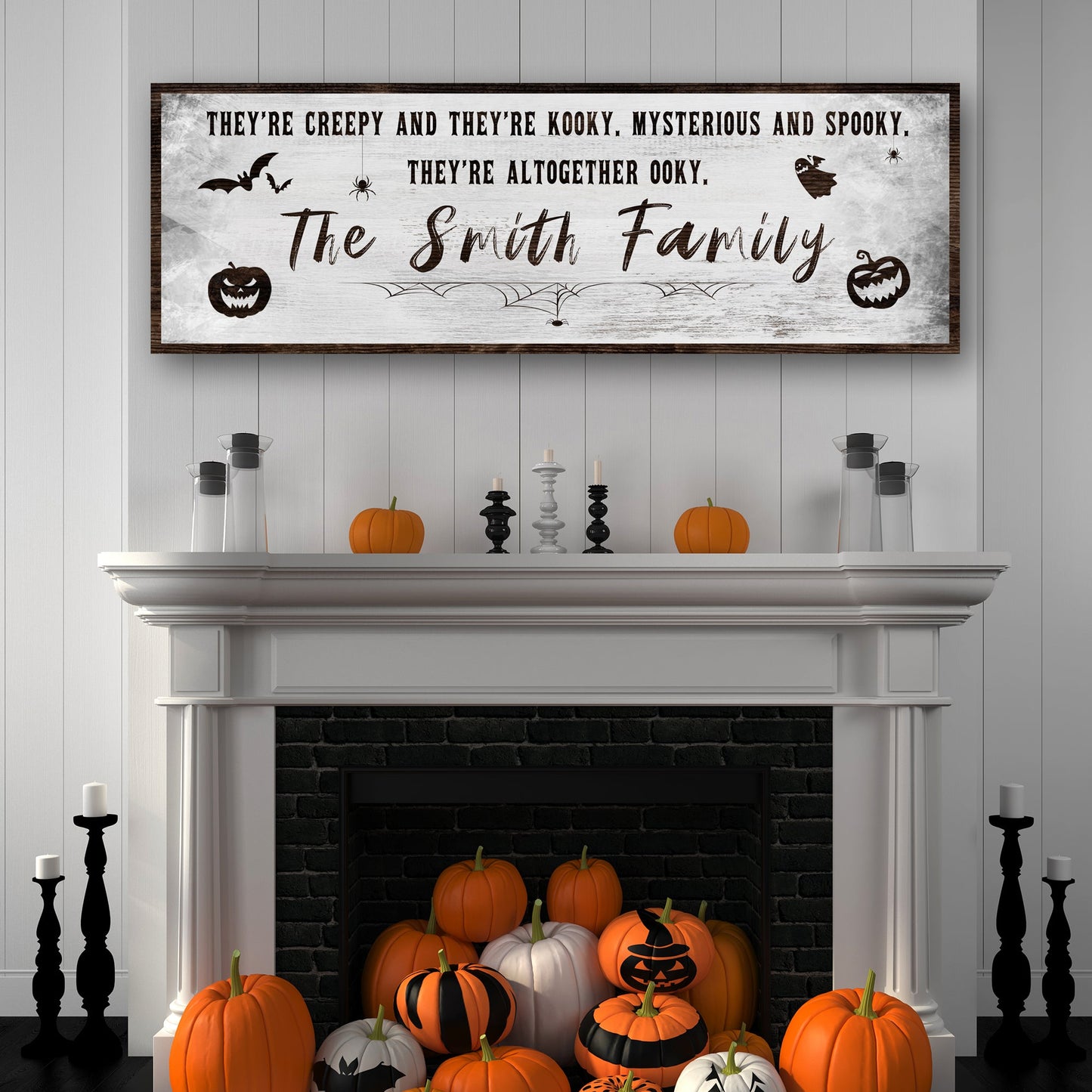 Creepy Family Sign canvas by Tailored Canvases with The Smith Family font and Halloween pumpkins on Tampa Home & Garden Store