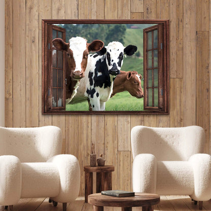 Cattle On Window Canvas Wall Art, cows peering through rustic wooden window Tailored Canvases on Tampa Home & Garden Store