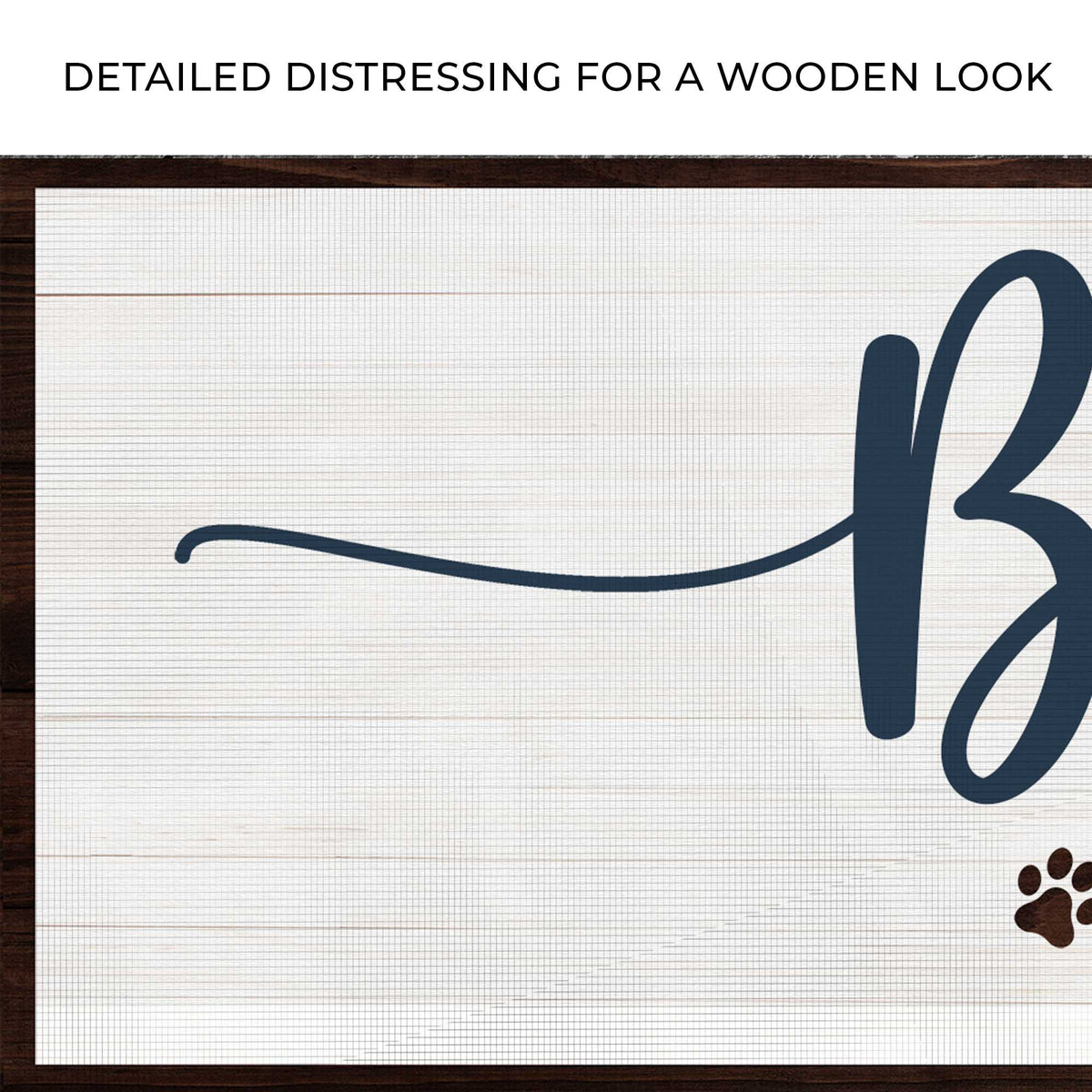 Pet Name Sign II canvas with navy script letter on dark wood frame on Tampa Home & Garden Store