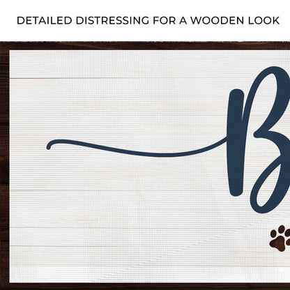 Pet Name Sign II canvas with navy script letter on dark wood frame on Tampa Home & Garden Store