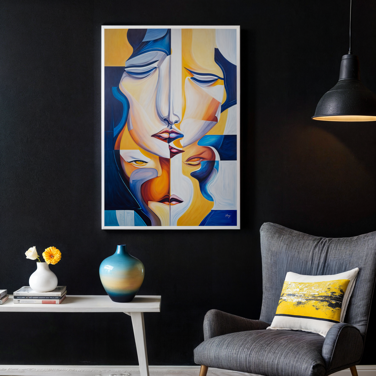 Canvas Print Talk Tailored Canvases abstract cubist portrait blue yellow Crafting Canvas on Tampa Home & Garden Store