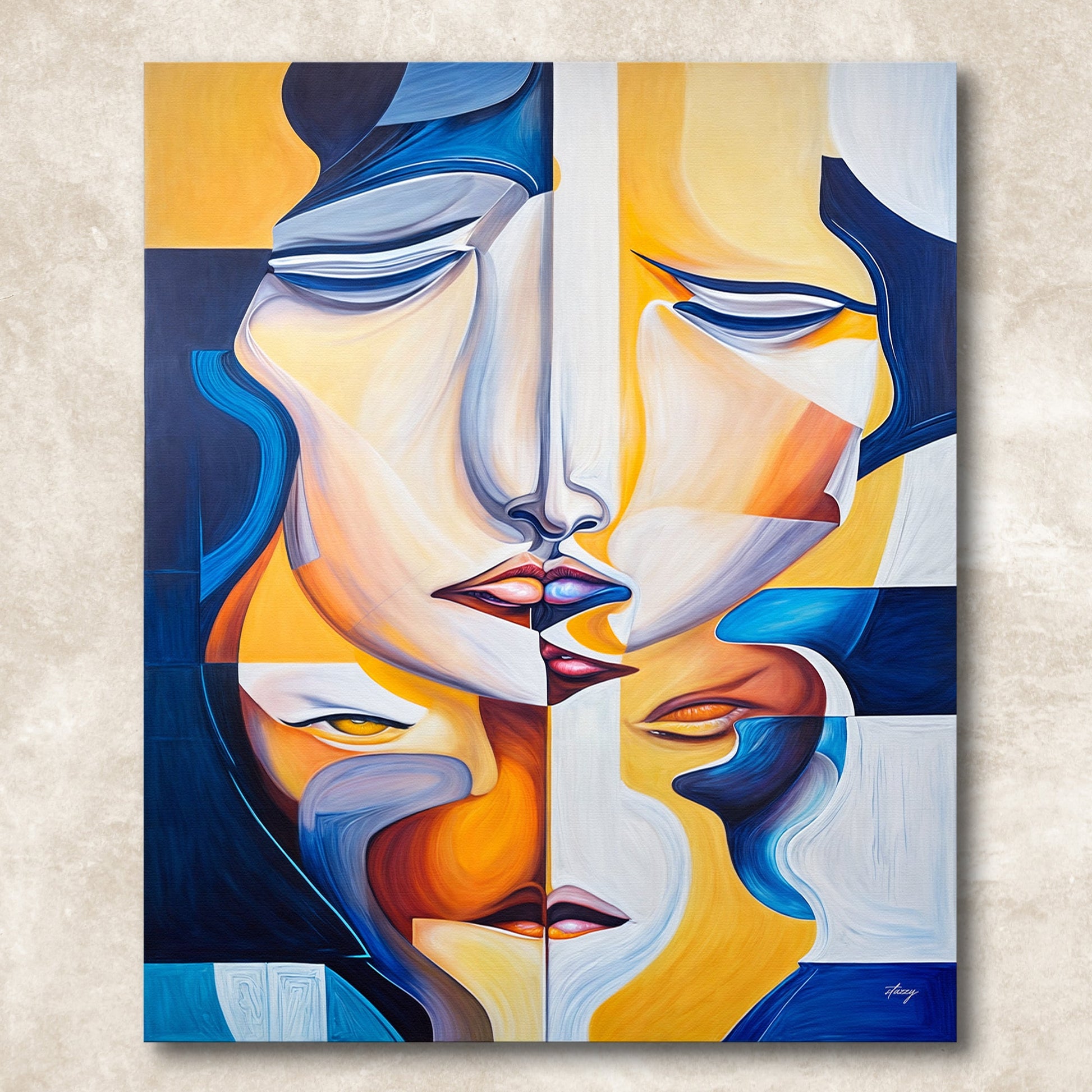 Canvas Print Talk abstract faces in blue yellow across canvas Tailored Canvases on Tampa Home & Garden Store