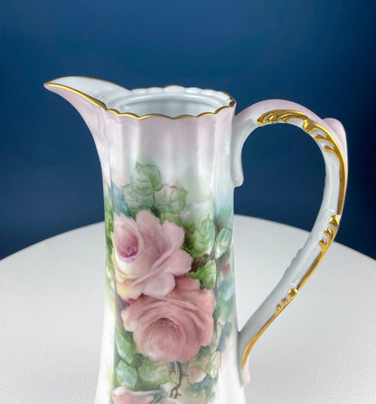 Tall, 11-Inch Antique Hand Painted Hot Chocolate Pot. Stunning Peach Color Roses. Collectible Fine Bone China. Bohemian Chic. - Tampa Home & Garden Store