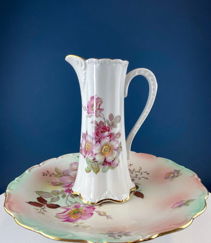 Tall, 11-Inch Antique Hand Painted Hot Chocolate Pot. Stunning Peach Color Roses. Collectible Fine Bone China. Bohemian Chic. - Tampa Home & Garden Store