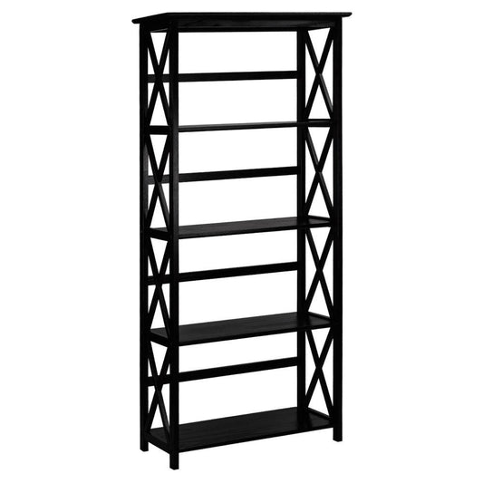 Tall 5-Tier Bookcase in Black Wood Finish - Tampa Home & Garden Store