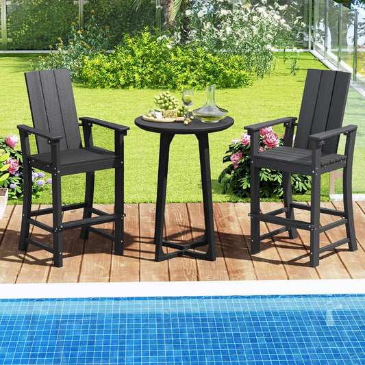 Taburete alto de bar para exteriores Adirondack con respaldo ergonómico para jardín - Negro