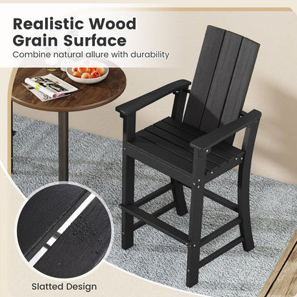 Tall Adirondack Chair Outdoor Bar Stool with Ergonomic Backrest for Backyard-Black