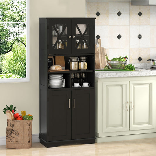 Mueble de Baño Alto Armario de Almacenamiento Grande para el Suelo con Puertas Acrílicas y 3 Cubos - Negro
