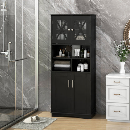Mueble de Baño Alto Armario de Almacenamiento Grande para el Suelo con Puertas Acrílicas y 3 Cubos - Negro