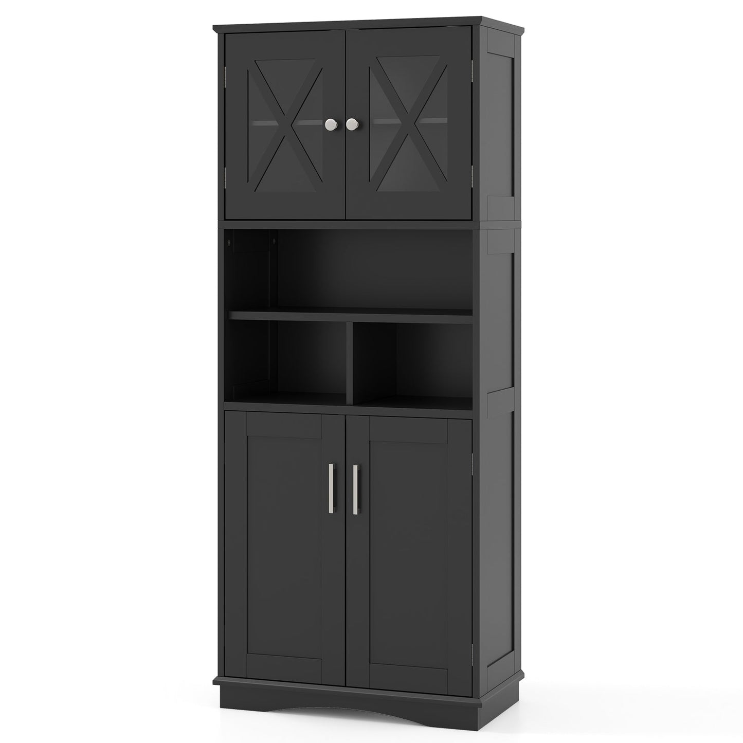 Mueble de Baño Alto Armario de Almacenamiento Grande para el Suelo con Puertas Acrílicas y 3 Cubos - Negro