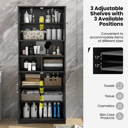 Mueble de Baño Alto Armario de Almacenamiento Grande para el Suelo con Puertas Acrílicas y 3 Cubos - Negro