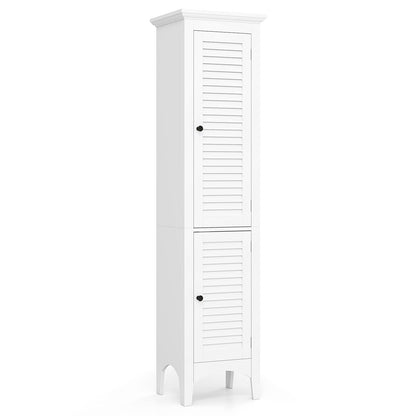 Armario alto de baño con puertas de persiana y estante ajustable - Blanco