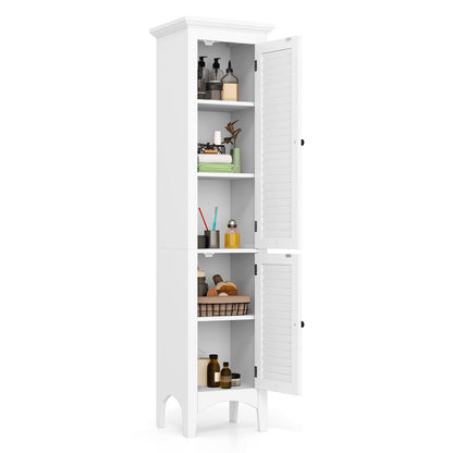 Armario alto de baño con puertas de persiana y estante ajustable - Blanco