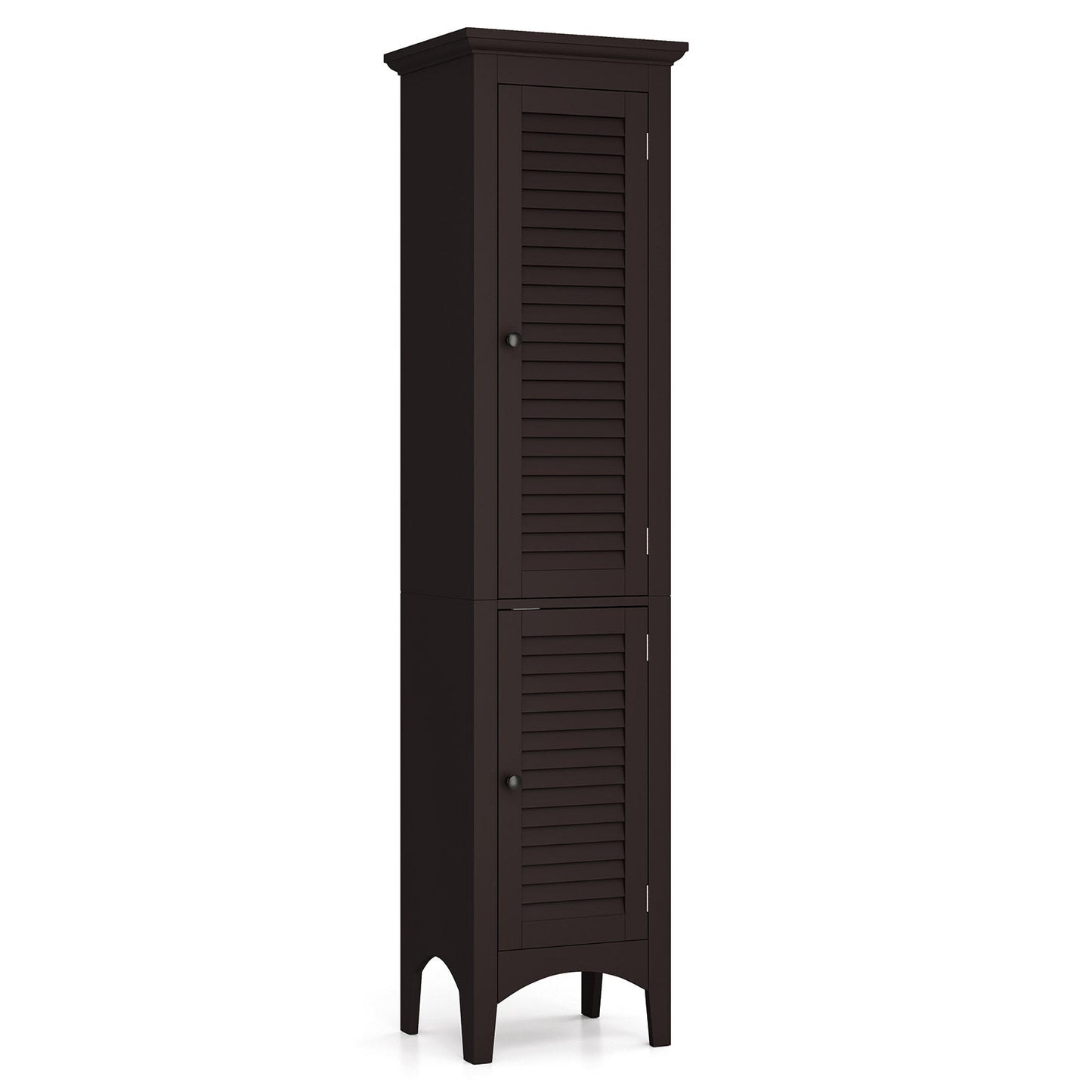 Armario alto de baño con puertas de persiana y estante ajustable - Blanco