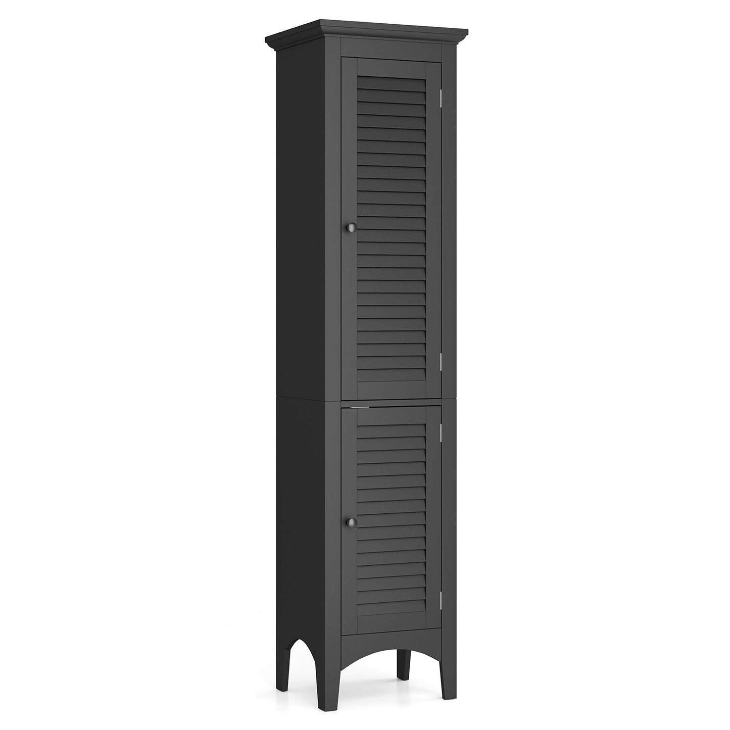 Armario alto de baño con puertas de persiana y estante ajustable - Blanco