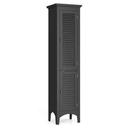Armario alto de baño con puertas de persiana y estante ajustable - Blanco