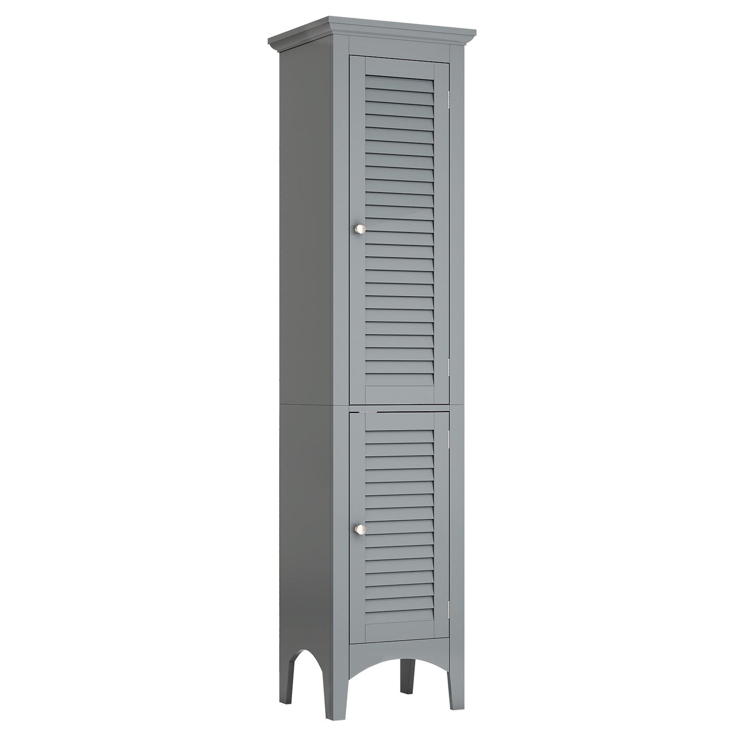 Armario alto de baño con puertas de persiana y estante ajustable - Blanco