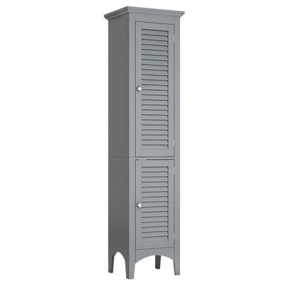 Armario alto de baño con puertas de persiana y estante ajustable - Blanco