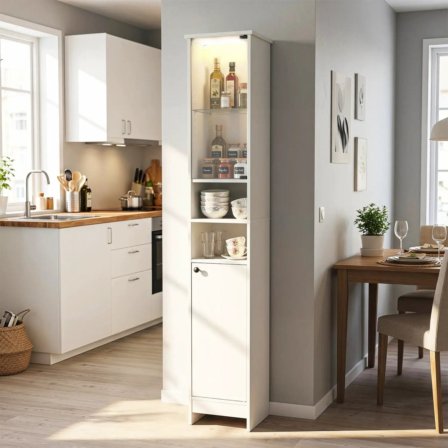 Tall Bathroom Storage Cabinet and LED Lights