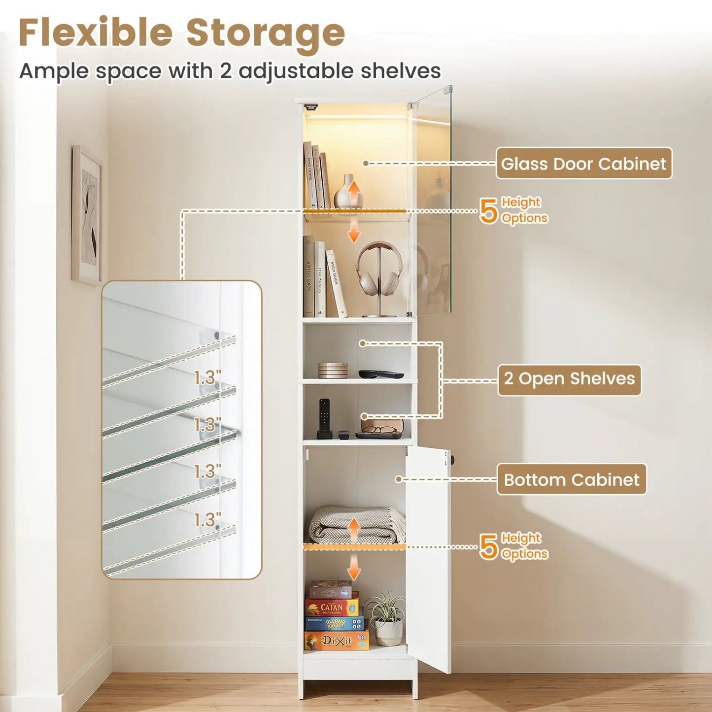Tall Bathroom Storage Cabinet and LED Lights