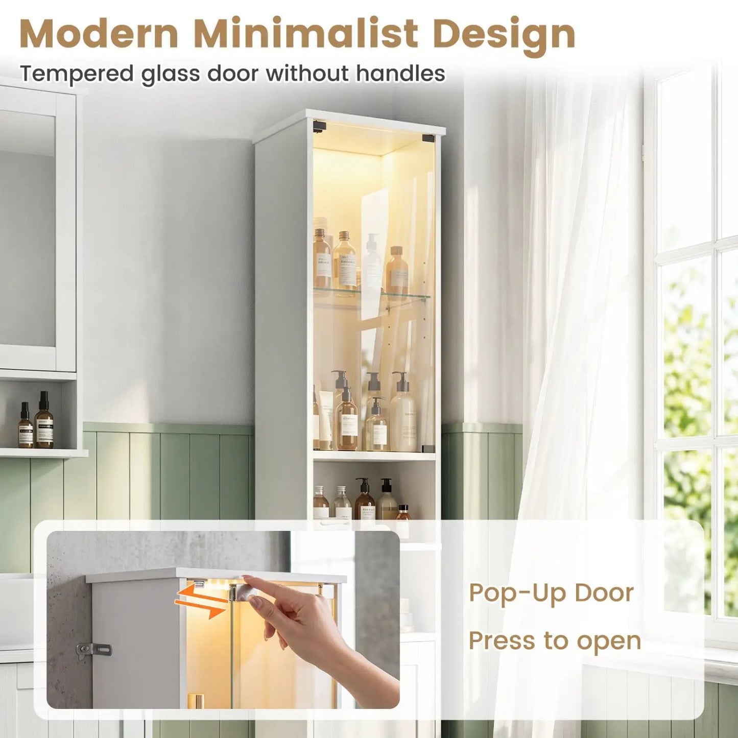 Tall Bathroom Storage Cabinet and LED Lights