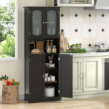 Armario de Almacenamiento de Baño Alto de 64.5 Pulgadas con Puertas de Vidrio Esmerilado y Estantes - Negro