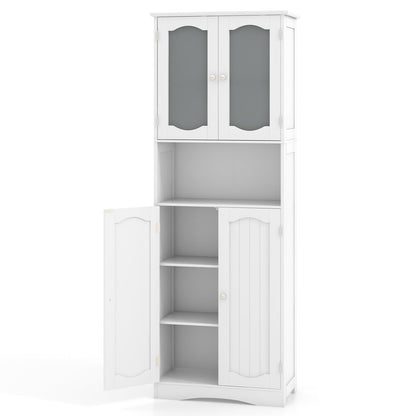Armario de Almacenamiento de Baño Alto de 64.5 Pulgadas con Puertas de Vidrio Esmerilado y Estantes - Negro