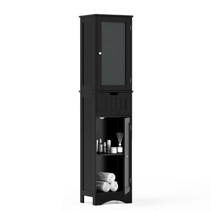Armario de Almacenamiento Alto para Baño con 2 Puertas y 1 Cajón - Negro