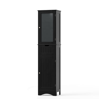 Armario de Almacenamiento Alto para Baño con 2 Puertas y 1 Cajón - Negro