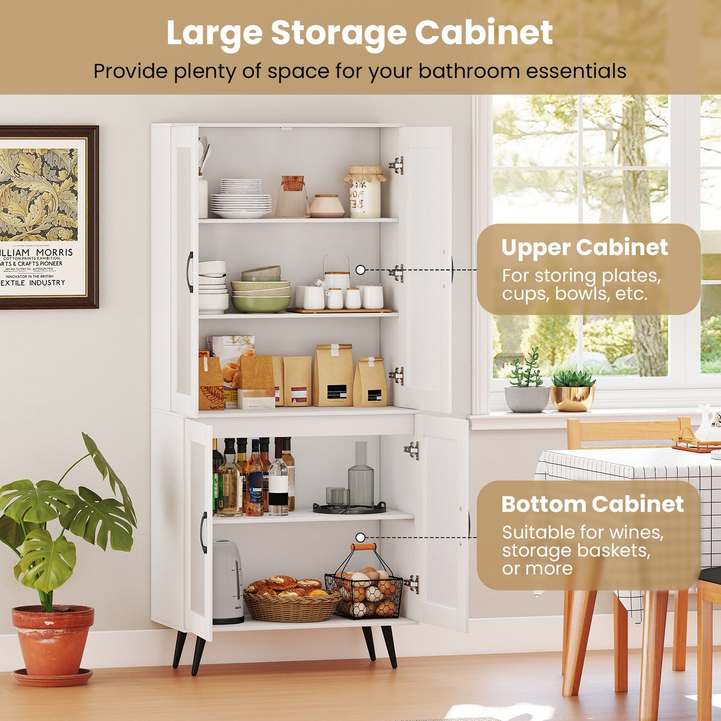 70.5 inch Tall Kitchen Pantry Cabinet Cupboard with 4 Transparent Doors