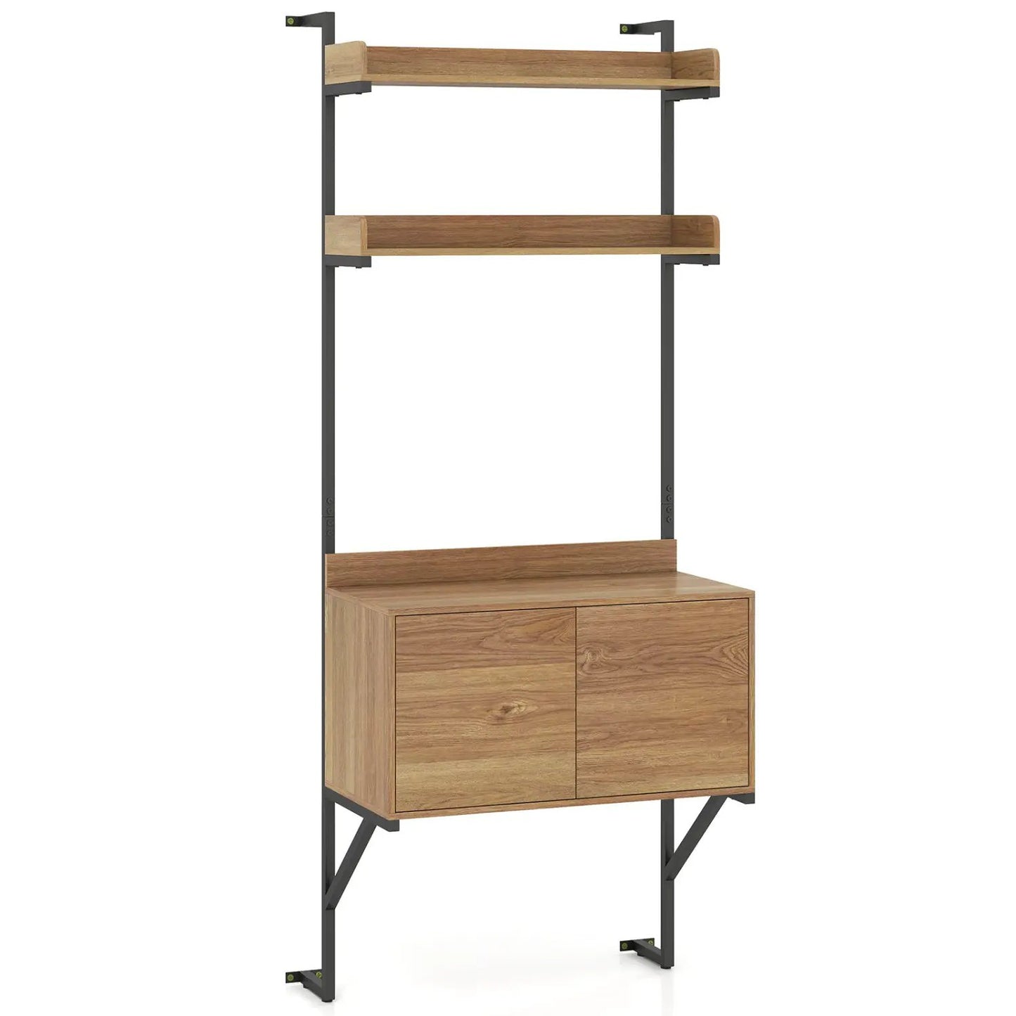 Tall Ladder Shelf with Storage Cabinet Wall