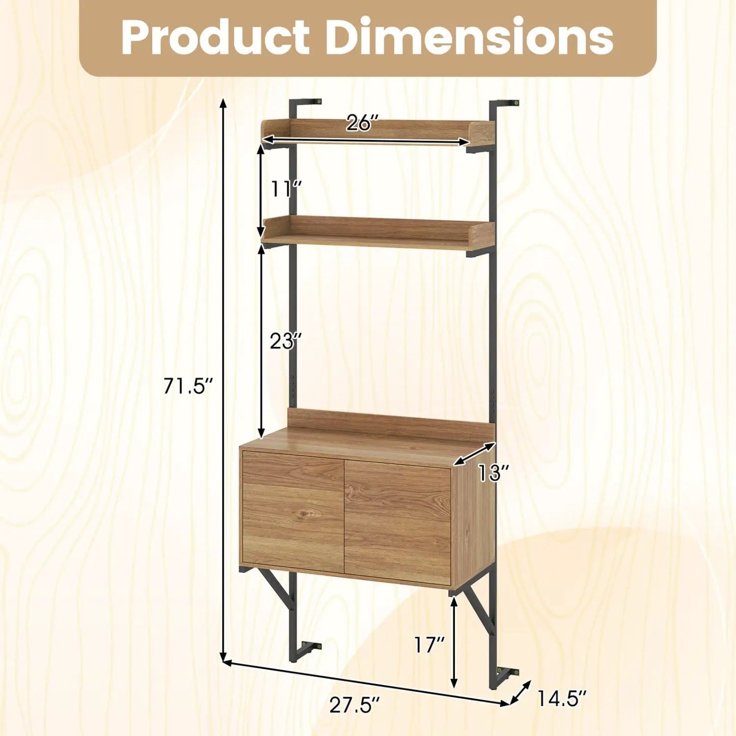 Tall Ladder Shelf with Storage Cabinet Wall