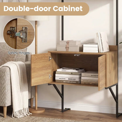 Tall Ladder Shelf with Storage Cabinet Wall