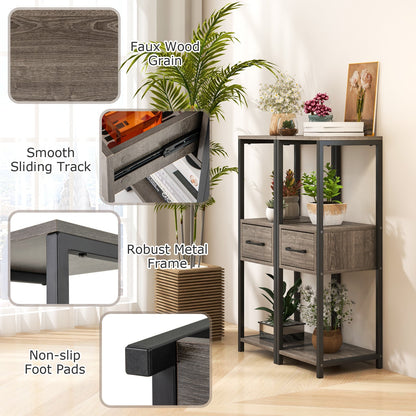 Soporte metálico alto para plantas de 3 niveles con cajón para balcón u oficina - Gris