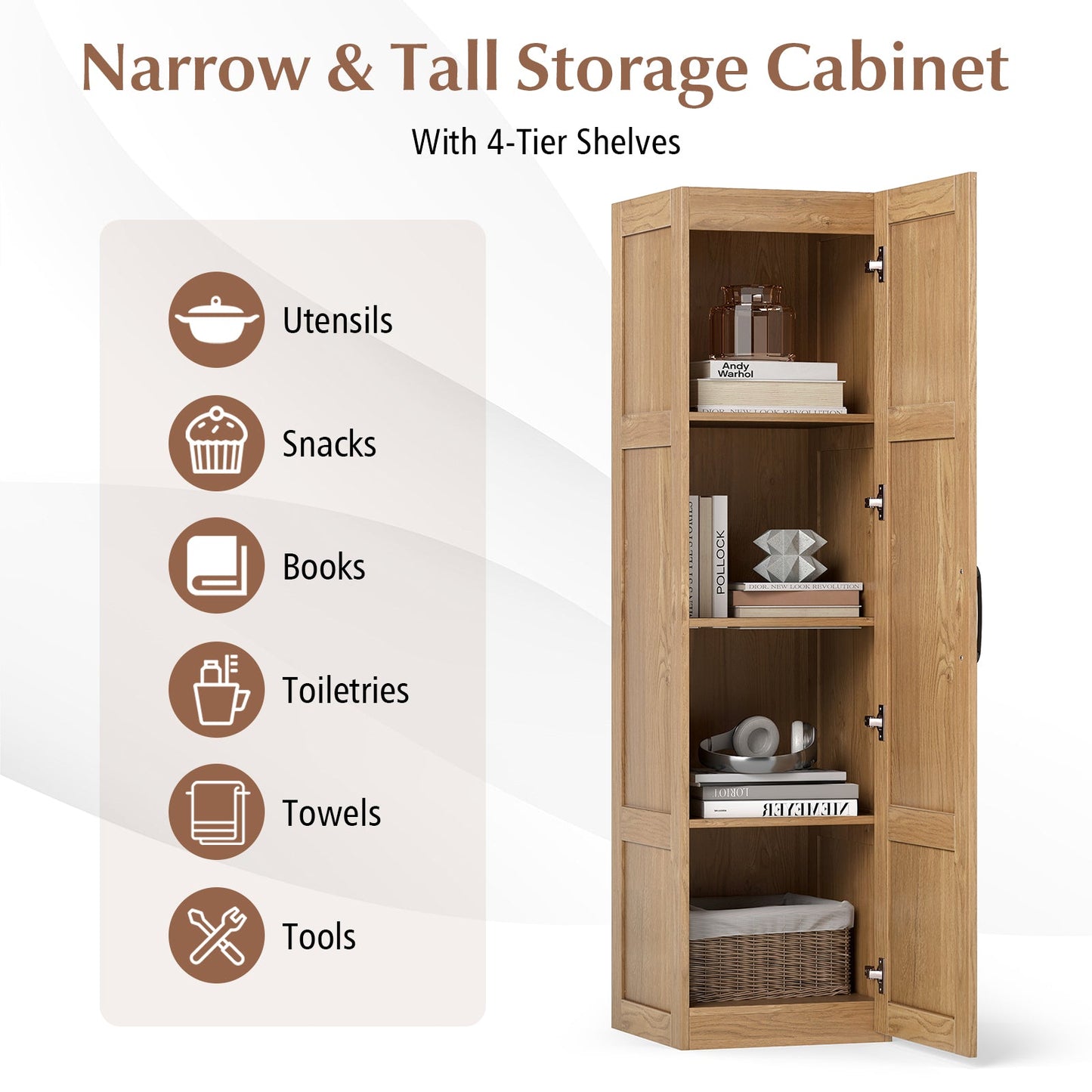 Tall Storage Cabinet with 4 Storage Shelves for Bathroom Living Room