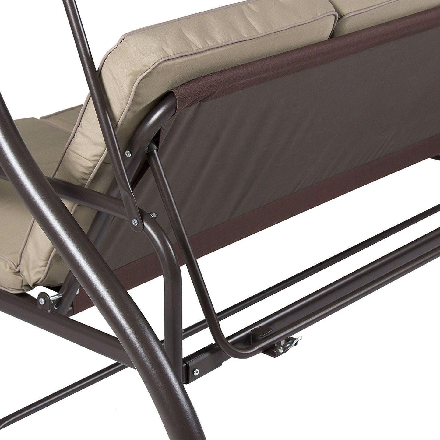 Tan 3-Seat Outdoor Porch Deck Patio Canopy Swing with Cushions - Tampa Home & Garden Store