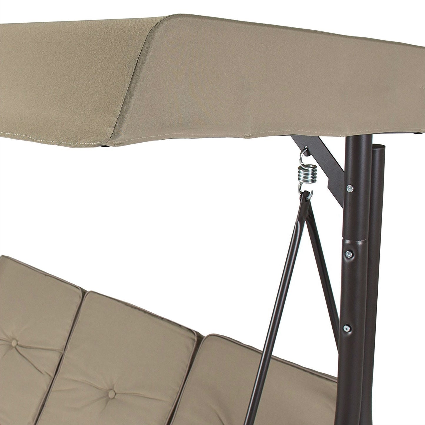 Tan 3-Seat Outdoor Porch Deck Patio Canopy Swing with Cushions - Tampa Home & Garden Store