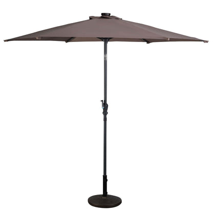 Tan 9-Ft Patio Umbrella with Steel Pole Crank Tilt and Solar LED Lights - Tampa Home & Garden Store