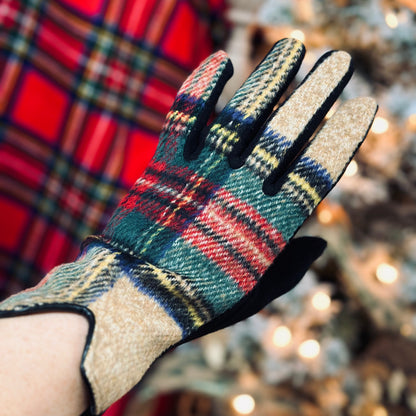 Tan, Red, Green, Yellow, Black Tartan Plaid Touchscreen Gloves - Tampa Home & Garden Store