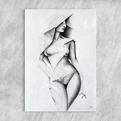 Canvas print Tangible Point by Tailored Canvases; grayscale polygonal woman portrait on canvas on Tampa Home & Garden Store