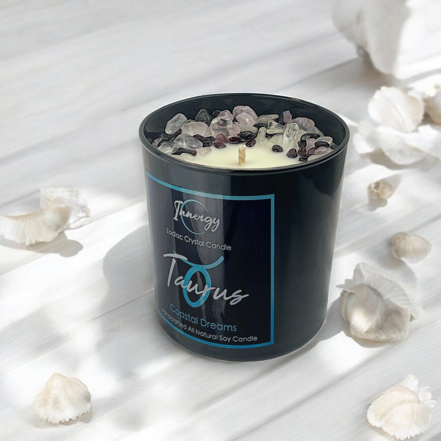 Taurus Zodiac Crystal Candle with Garnet, Crystal Quartz, and Rose Quartz | Coconut-Soy Wax Candle, 9oz - Tampa Home & Garden Store