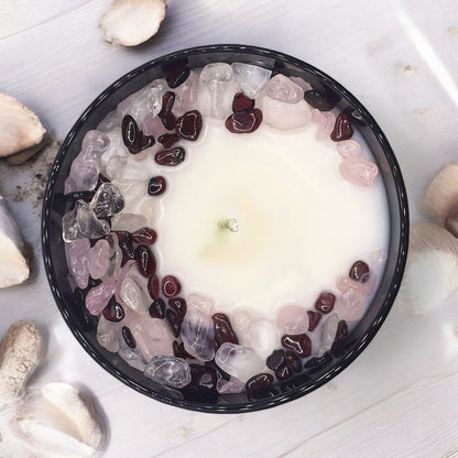 Taurus Zodiac Crystal Candle with Garnet, Crystal Quartz, and Rose Quartz | Coconut-Soy Wax Candle, 9oz - Tampa Home & Garden Store
