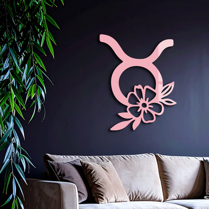 Taurus Zodiac Symbol Metal Wall Art – Floral Astrology Home Decor - KAFGP082 - Tampa Home & Garden Store