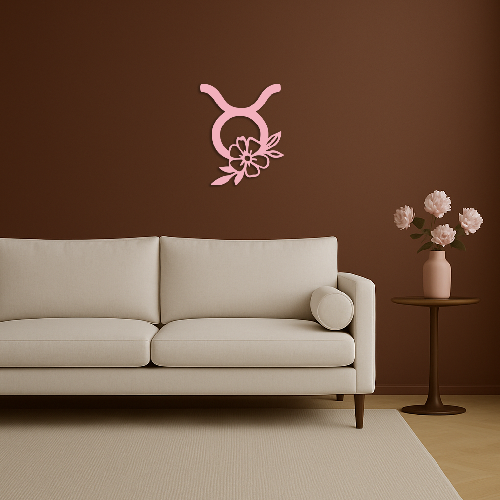Taurus Zodiac Symbol Metal Wall Art – Floral Astrology Home Decor - KAFGP082 - Tampa Home & Garden Store
