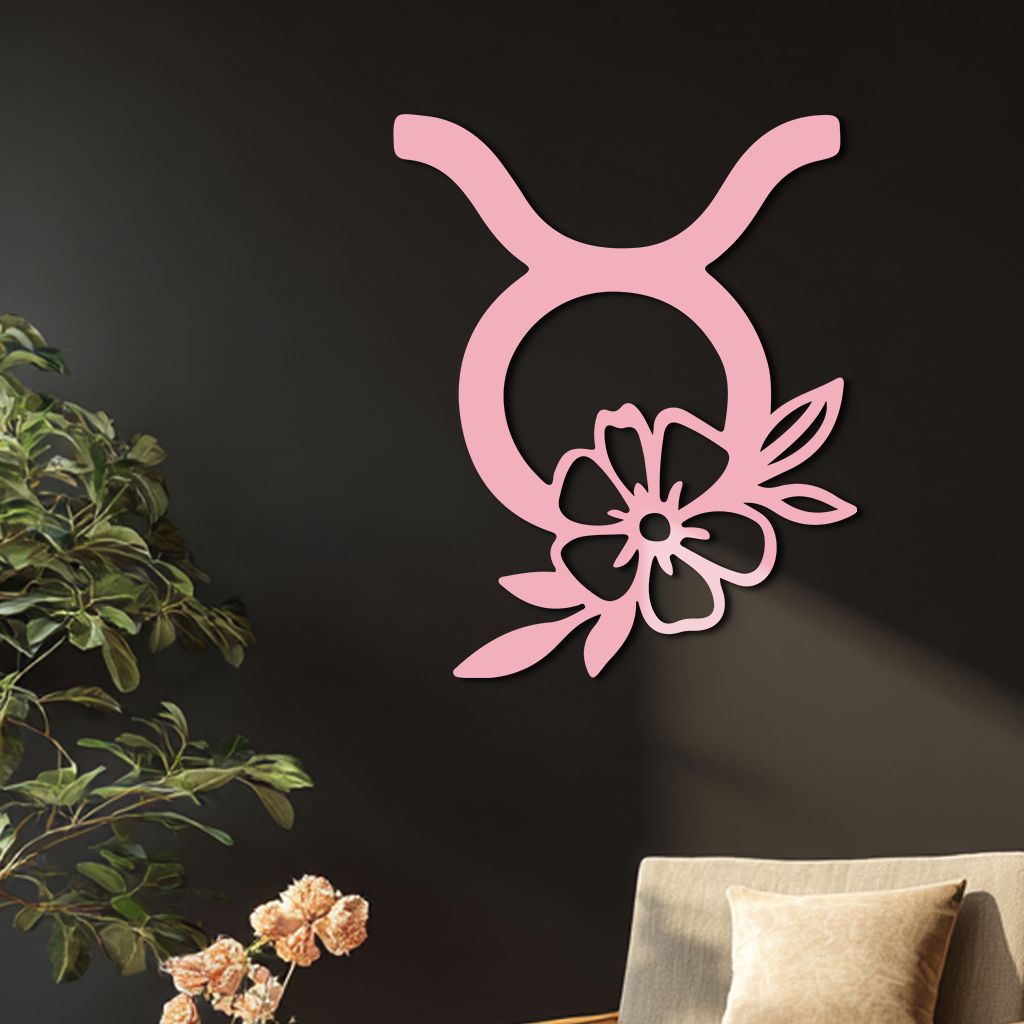 Taurus Zodiac Symbol Metal Wall Art – Floral Astrology Home Decor - KAFGP082 - Tampa Home & Garden Store